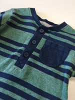 George Green/Navy L/S Striped Button Top - Boys 0-3m