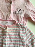 Primark 2 x Sleepsuit Bundle Pink & Grey Stripe/ Pink Cutie Dogs - Girls 0-3m