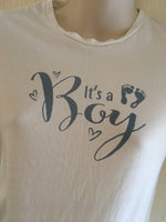 H&M Mama White I's a Boy Print T-Shirt - Size Maternity S UK 8-10