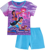 Brand New Disney Aladdin Lets Your Dreams Soar Purple/Blue Shortie Pyjamas - Girls 7-8yrs