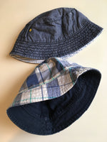 Nutmeg Bundle of 2 Cotton Bucket Summer Sun Hats - Denim Car / Blue Check - Boys 3-6m