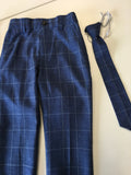 Next Boys Light Grey Waistcoat Blue Check Trousers & Tie Outfit - Boys 7yrs