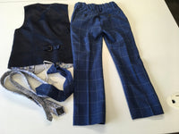 Next Boys Light Grey Waistcoat Blue Check Trousers & Tie Outfit - Boys 7yrs