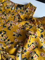 Mustard Yellow Floral Print Pretty Cold Shoulder Dress with Belt - Girls 10yrs