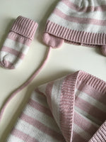 H&M Baby Pink Striped Sparkly Winter Hat Scarf & Gloves Set - Girls 0-2m
