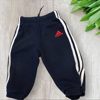 Adidas Navy Blue Classic Stripe Red Logo Baby Joggers - Unisex 6-9m