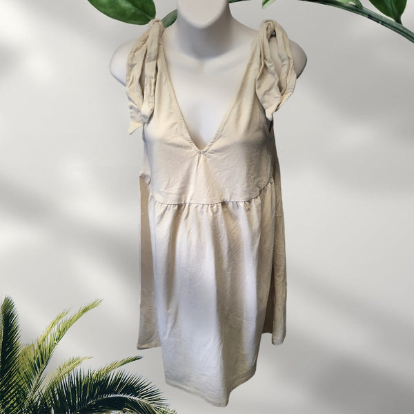 Asos Design Maternity Beige Tie Shoulder Summer Dress - Size Maternity UK 8