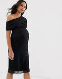 Brand New Asos Design Pleated Shoulder Lace Midi Evening Party Dress - Size Maternity UK 6 / 8