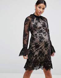 Brand New Asos Maternity High Neck Black Lace Mini Party Evening Dress - Size Maternity UK 6