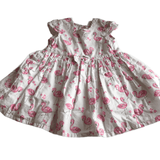 Pink Flamingo Print White Summer Dress - Girls 3-6m