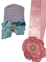 Baby Girl Pink Flower Corsage Ribbon / Bow Beanie Hat Bundle - Baby Girl