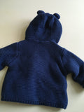 M&S Baby Blue Chunky Knit Cardigan with Hood & Dogs Lining - Boys 0-3m