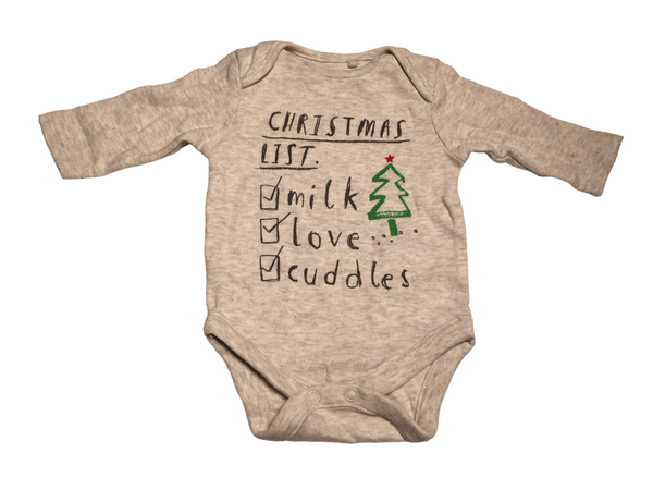 Next Grey Christmas Tick List L/S Baby Bodysuit - Unisex 0-1m 