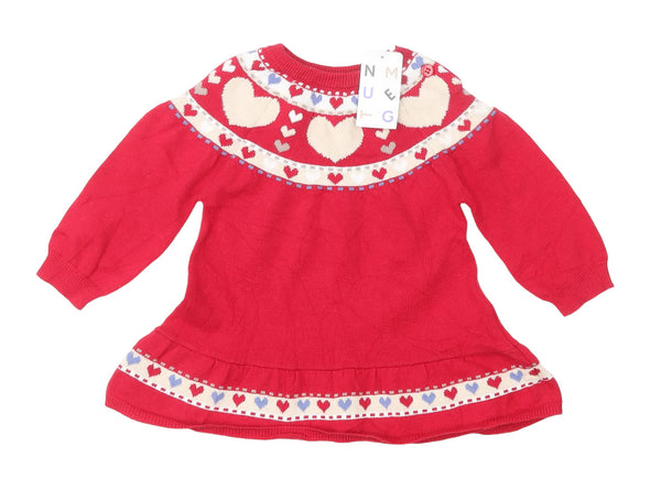 Brand New Nutmeg Baby Red Knitted Hearts Christmas Jumper Dress - Girls 3-6m