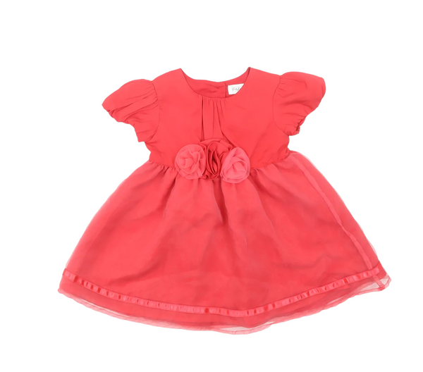 F&F Red Organza Floral Applique Baby Christmas / Party Dress - Girls 6-9m