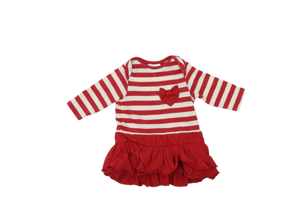 Next Red/Ecru Striped Jersey Dress with Heart Pocket - Girls 0-3m