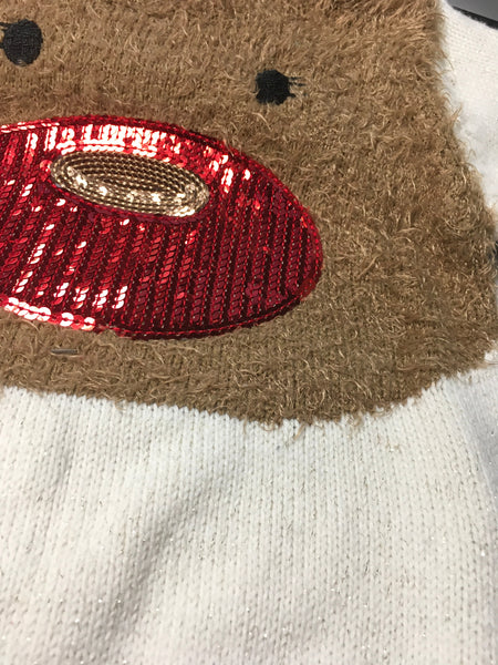 F F Cream Gold Sparkly Sequin Reindeer Jumper Girls 12 18m Growth Spurtz