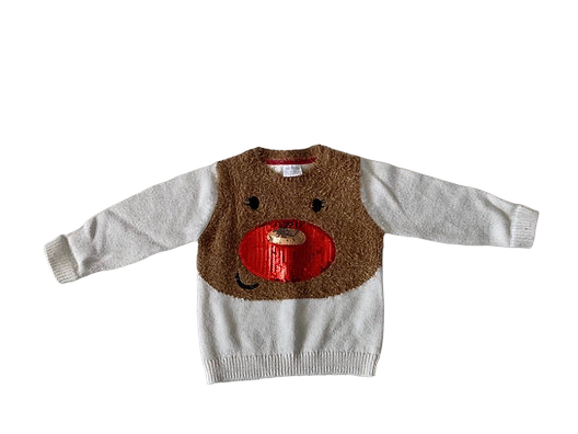 F F Cream Gold Sparkly Sequin Reindeer Jumper Girls 12 18m Growth Spurtz