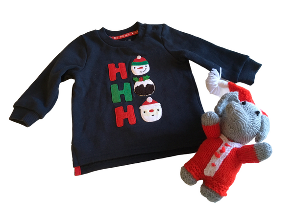 F&F Navy Ho Ho Ho Jersey Baby Christmas Jumper Unisex 0-3m