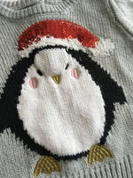 Mothercare Grey Sparkly Penguin in Santa Hat Christmas Jumper - Unisex 3-6m