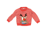 M&S Red Striped Textured Reindeer Knitted Christmas Jumper - Unisex 12-18m
