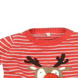 M&S Red Striped Textured Reindeer Knitted Christmas Jumper - Unisex 12-18m