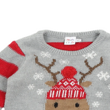Mini Club Grey/Red Striped Rudolph Baby Christmas Jumper - Unisex 12-18m