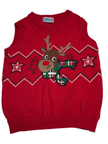 So Cute Red Christmas Reindeer Sleeveless Tank Top Jumper - Boys 12-18m