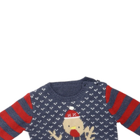 George Navy/Red Bear & Robin Baby Christmas Jumper - Boys 6-9m