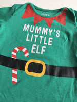 F&F Green Mummy's Little Elf L/S Christmas Bodysuit - Unisex 9-12m