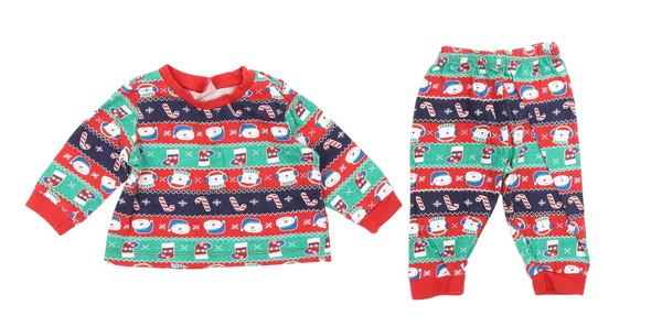 Red Green & Blue Multi Print Baby Christmas Pyjamas - Unisex 6-9m