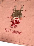 Baby Pink My 1st Christmas Reindeer L/S Top - Girls 3-6m