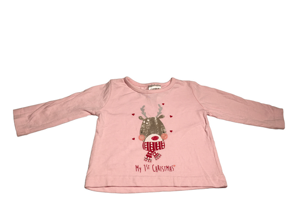 Baby Pink My 1st Christmas Reindeer L/S Top - Girls 3-6m