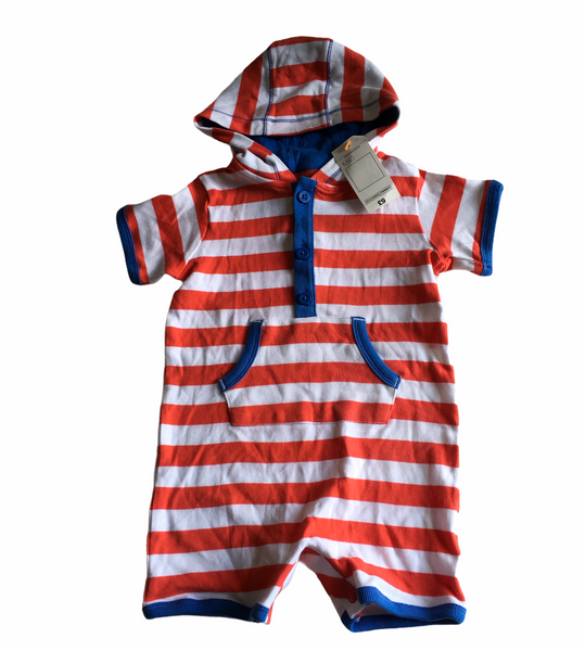Brand New M&S Baby Boys Red White Striped Hooded Romper - Boys 9-12m