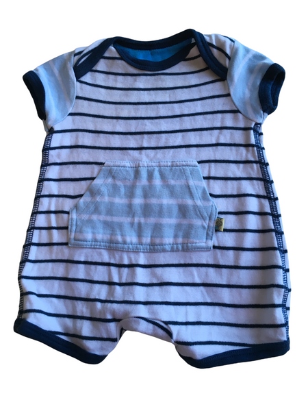 Mothercare Tiny Baby White Navy/Blue Soft Jersey Striped Romper - Boys Newborn