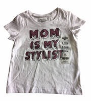 Brand New OshKosh B'gosh Girls White Mom is My Stylist Glitter T-Shirt - Girls 9-12m