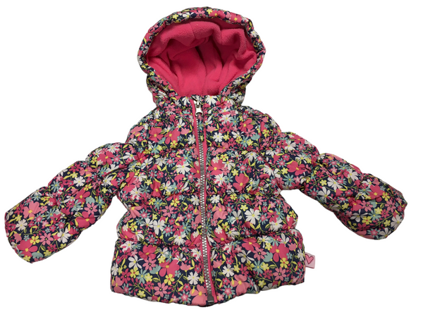 Mothercare Pink Floral Quilted Baby Coat With Hood - Girls 3-6m