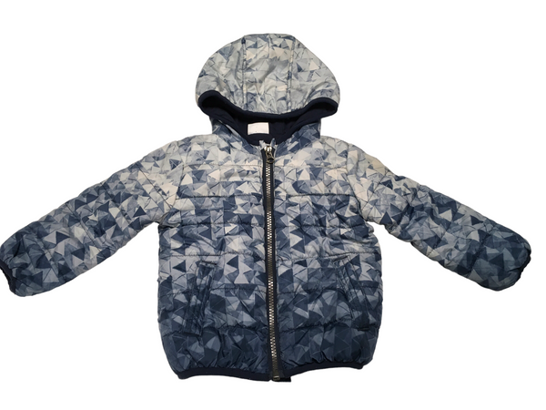 F&F Blue & White Triangular Print Hooded Baby Coat - Boys 9-12m