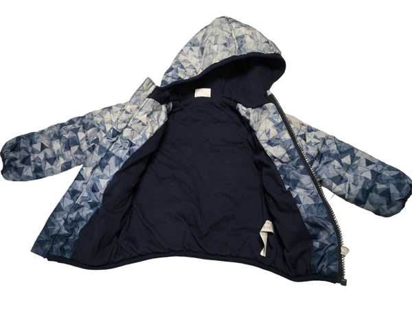 F F Blue White Triangular Print Hooded Baby Coat Boys 9 12m Growth Spurtz