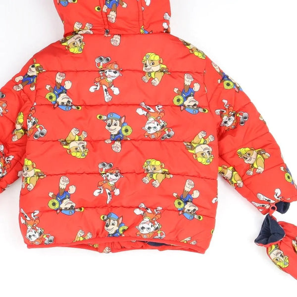Paw Patrol Red Character Pups Print Quilted Hooded Coat with Mittens Growth Spurtz