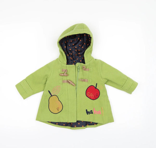 Next Lime Green Apples & Pears Duffle Coat with Hood - Girls 6-9m