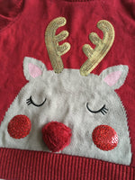 Primark Sequin Pom Pom Reindeer Christmas Jumper - Girls 12-18m