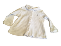 Dunnes White Ribbed L/S Top with Giraffe Chest Motif - Unisex 3-6m