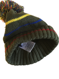 Laura Ashley Khaki Striped Winter Bobble Hat - Boys 6-12m