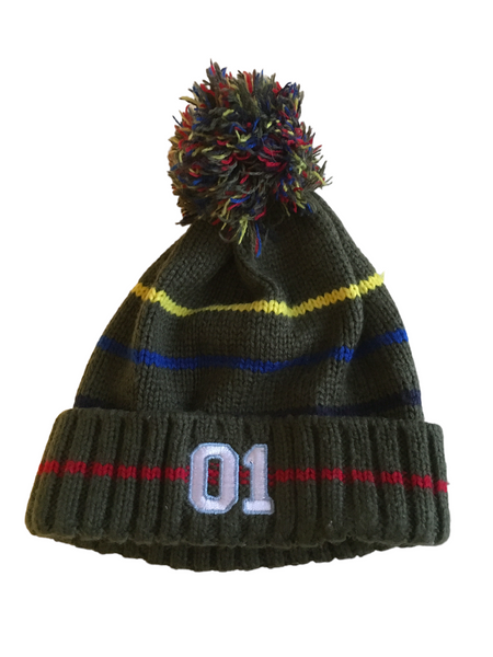 Laura Ashley Khaki Striped Winter Bobble Hat - Boys 6-12m
