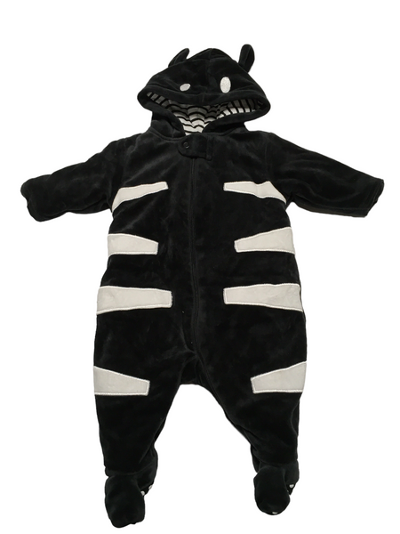 Mothercare Black Plush Velour Zebra Pramsuit - Unisex Newborn