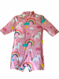 F&F Girls Pink Unicorn and Rainbow All in One Swimsuit Shorts Costume - Girls 12-18m