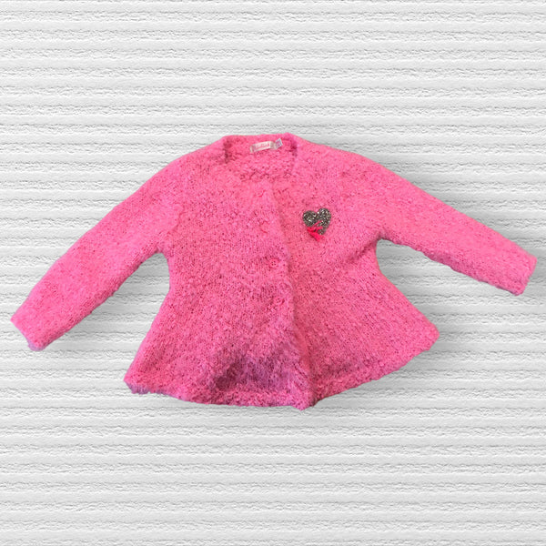 BillieBlush Pink Fluffy Diamante Heart Cardigan - Girls 9m