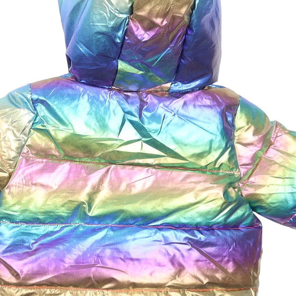 Billieblush Rainbow Iridescent Holographic Hooded Puffer Jacket - Girl –  Growth Spurtz