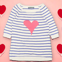 Blooming Marvellous Ecru/Blue Striped Heart Soft Knit Jumper - Size Maternity UK 10